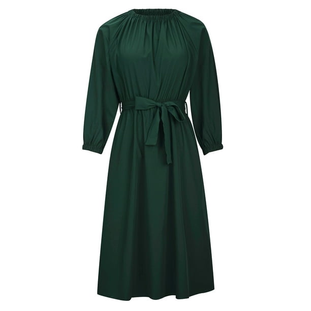 Dress Women Spring Autumn Fall Long Sleeve V Neck Slim A Line Dresses Midi  Office Ladies Work Formal Wear Clothes (Color : Green, Size : XXL code)  (Green M code) : Buy