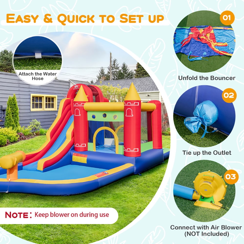 Aimee Lii 9-in-1 Inflatable Bounce Castle with Water Slide and Splash Pool without Blower, Water Slides Inflatables for Kids