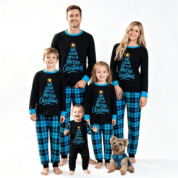 RUINIXCW Family Christmas Pajamas Matching Sets Xmas PJS Holiday Jammies for Whole Family Letters Long Sleeve Tops and Plaid Pants Family Christmas Outfits Sleepwear