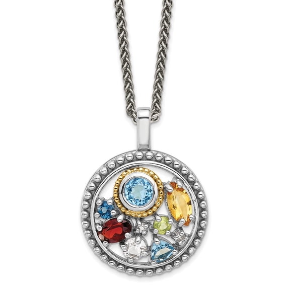 Auriga 925 Sterling Silver Rhodium-plated with 14k Accent Gemstones Necklace for Women 18"