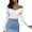 White, variant on Musuos Women Solid Color Short T-Shirts Front Cross V-Neck Long Sleeve Off Shoulder Shirts Spring Fall Slim Fit Tops Streetwear