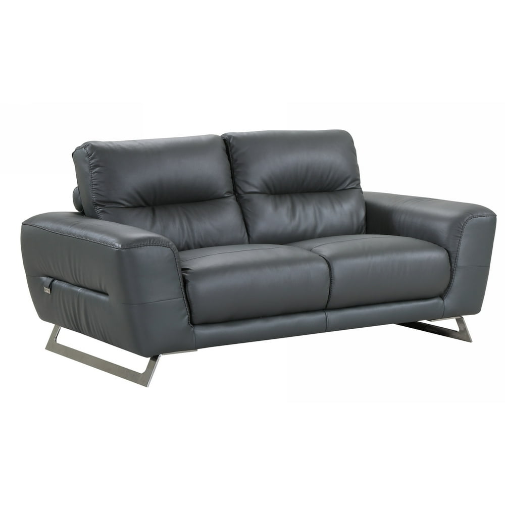 34" Lovely Dark Grey Leather Loveseat