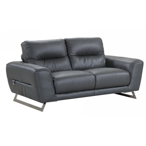 34" Lovely Dark Grey Leather Loveseat