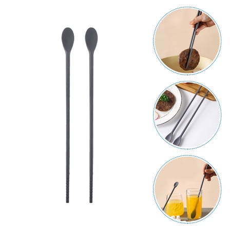 Mobestech Dual-Use Silicone Chopstick Spoon Grey Comfortable Handle for Home 1Pair