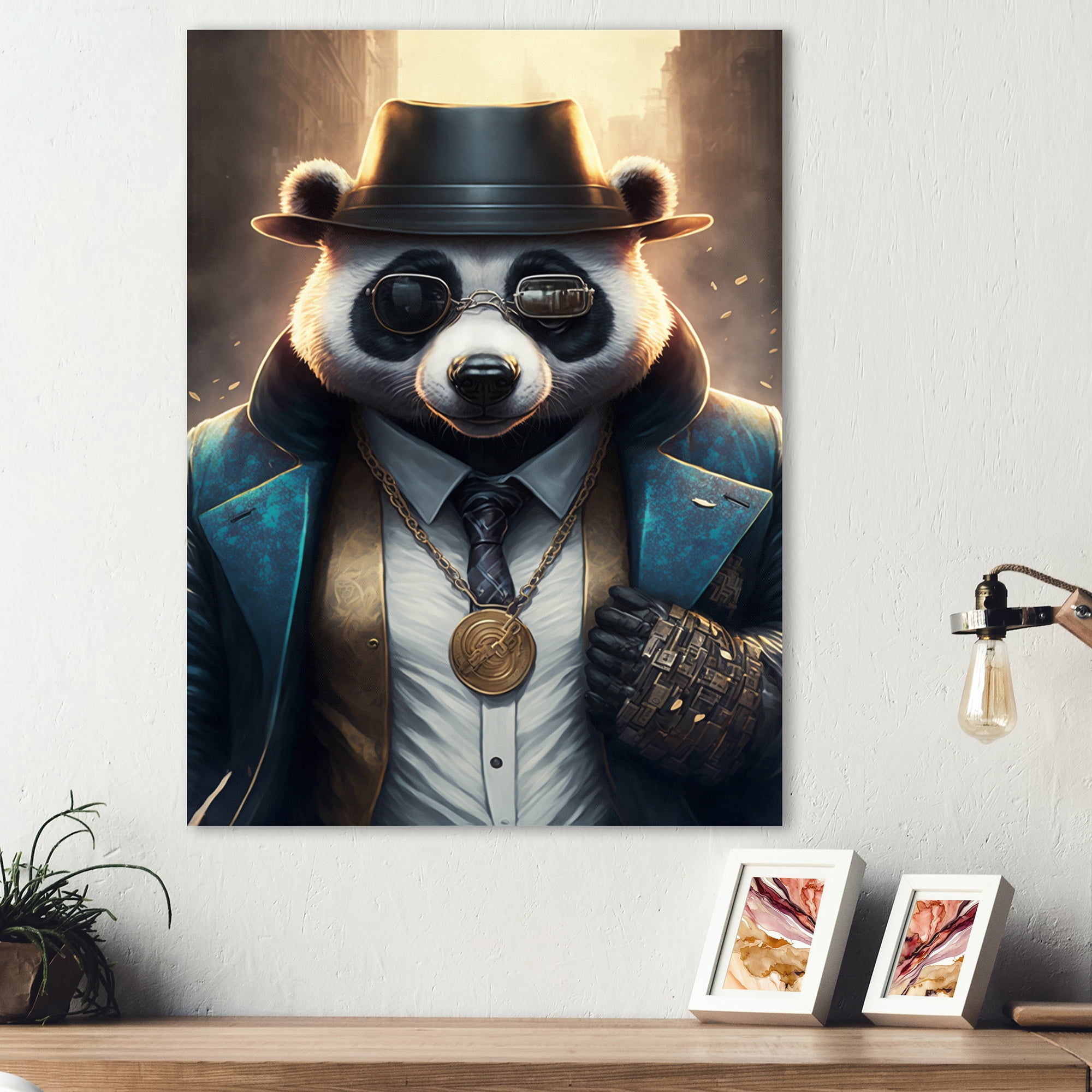 Designart Panda Gangster In NYC III Canvas Wall Art