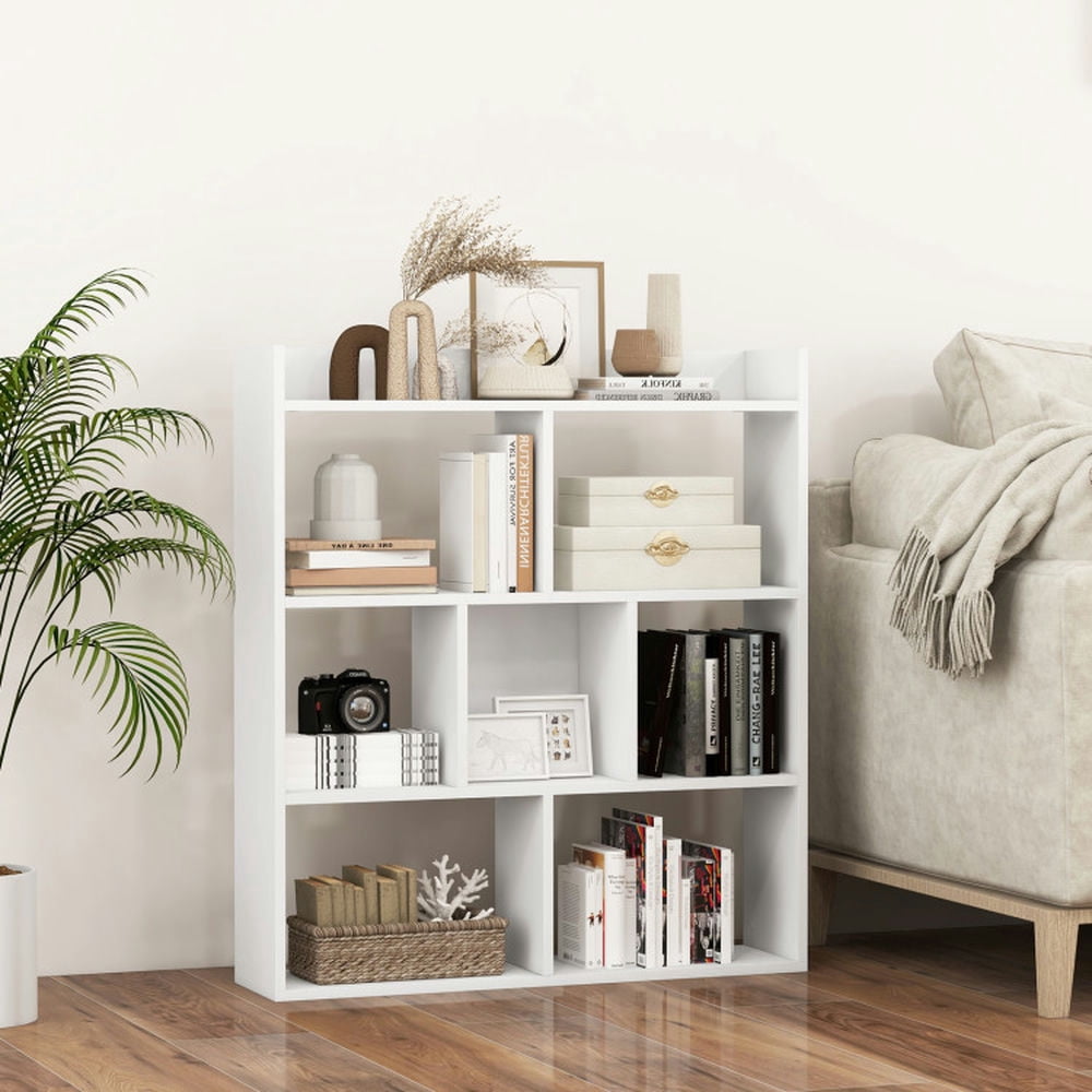 YYAo Bookcase Shelf, Bookshelf, Book Storage Rack, 7 Cubes Open-back Bookshelf with Anti-Toppling Devices-White