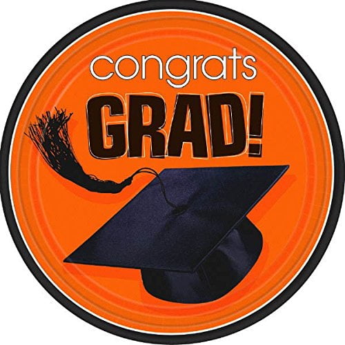 Flying Colors Graduation Party School Colors Round Plates, 7" Orange Tableware, Orange, Paper , 7" Pack of 18