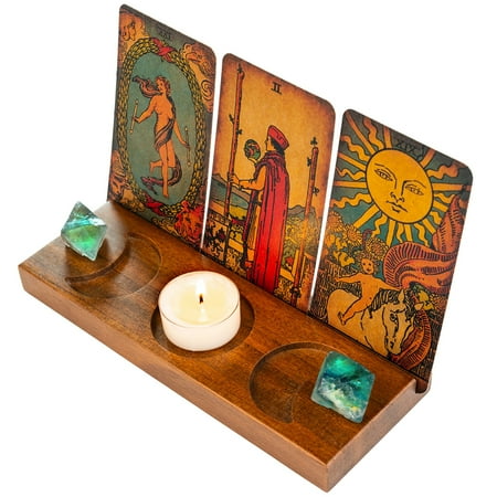

Tarot Card Holder Playing Deck Display Stand For Tarot With Triple Moon Phases Symbol Wooden Tarot Reading Decorative Tray With Smooth Surface Witch Divination supplies & Wiccan Altar Decor