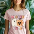 thumbnail image 5 of Wicked Cute Halloween Shirt | Kawaii Ghost and Pumpkin Graphic Tee, Heliconia, Size L, 5 of 6