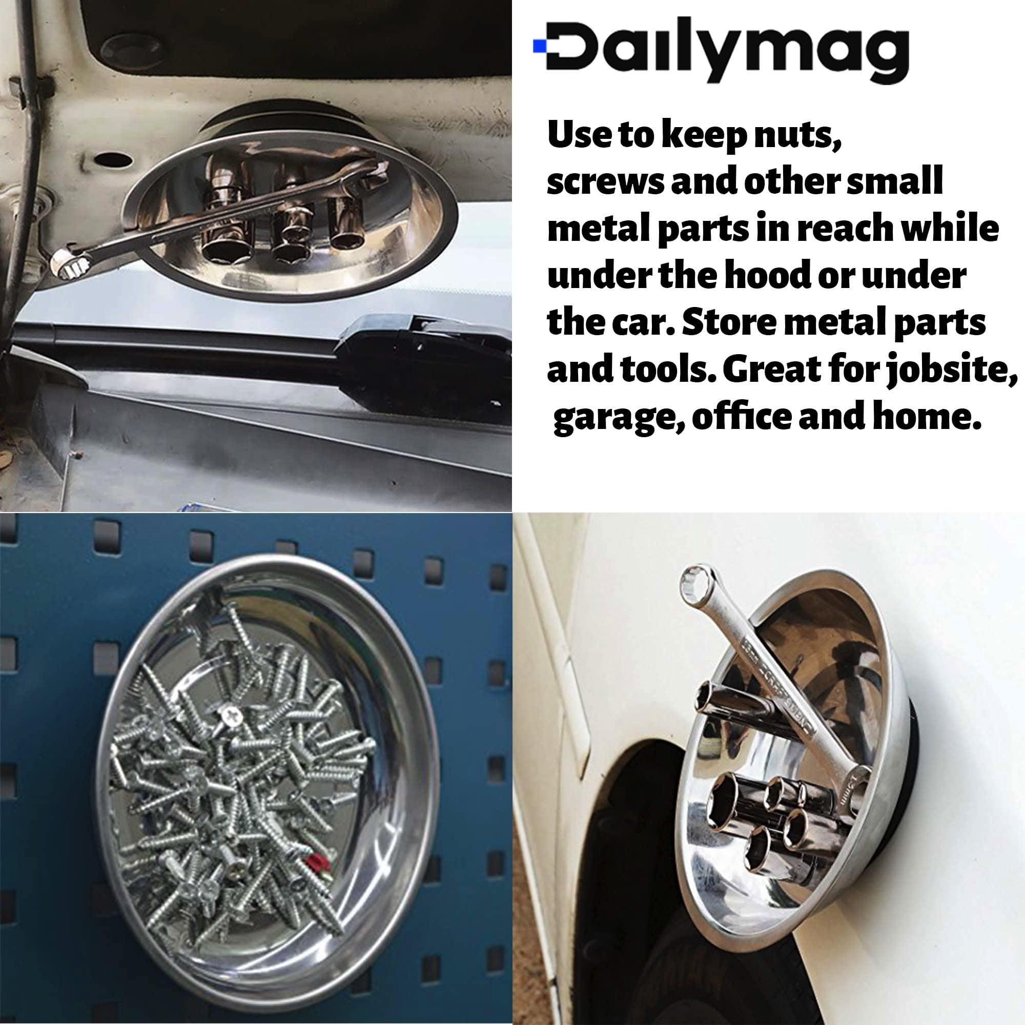 SEWOART Plateau à Pièces Magnétique Rond En Acier Inoxydable 4 Pièces 7,6 Cm Antirouille Compact Pour Rangement D'outils Et Vis Atelier Usage Professionnel