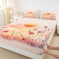 thumbnail image 3 of Manfei Natural Landscape Sunset Queen Sheet Sets,Colorful Flower Floral Flat Sheet,Orange Pink Queen Fitted Sheet For Teens,Super Cozy Room Decor,4-Piece, 3 of 7