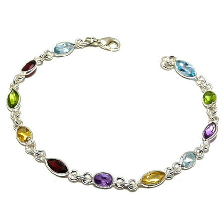 Natural Multi color bracelet Silver bracelet 925 sterling silver multi gemstone bracelet Silver jewelry Sterling silver Engagement jewelr