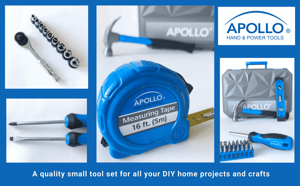 Apollo Tools 65 Piece Compact Household and Mechanical Tool Set Blue and Gray DT0001