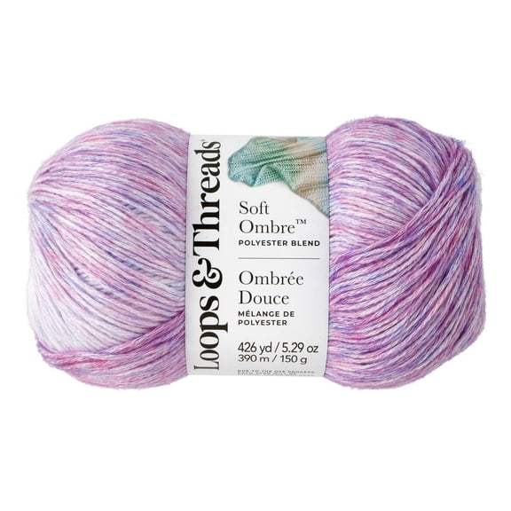 Loops & Threads Soft Ombre Yarn - Light (3) Polyester Acrylic Blend, Soft Gradient Yarn for Knitting & Crochet Blankets, Hats, Shawls & Accessories, 426 yd / 5.29 oz Skein, 6 Pack