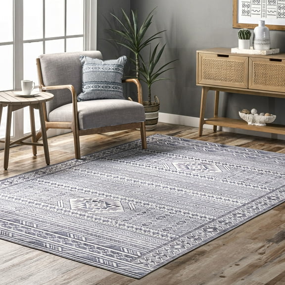 nuLOOM Endolyn SplashGuard Machine Washable Area Rug, 6' x 9', Endolyn Grey
