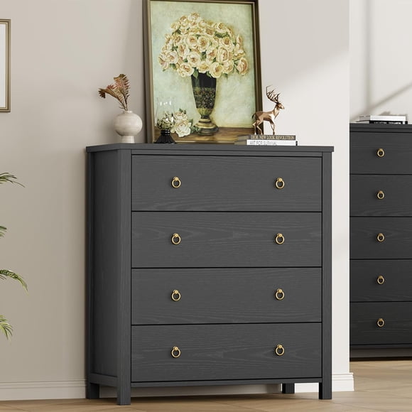Dresser for Bedroom, Chest of Dressers 37" Tall Dresser for Closet with 4 Drawers Chest with Clothes Storage Cabinet, Drawer Organizer for Bedroom, Living Room, Closet, Hallway, Black