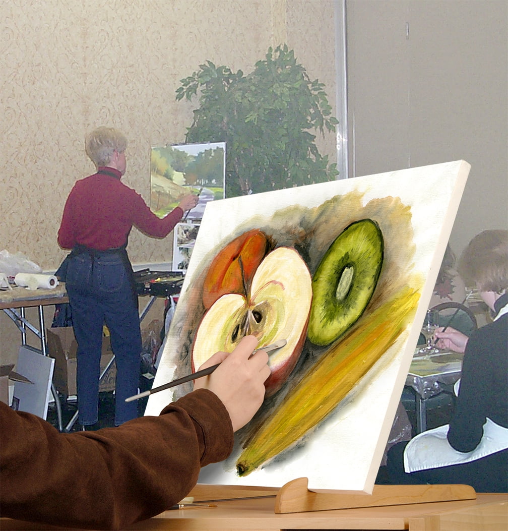 The Original Overby Tabletop Painting Easel 3 pack, Portable Compact Easy Carry, Hold & Display Stretched Canvas Stable, 12" Inches, Natural Wood