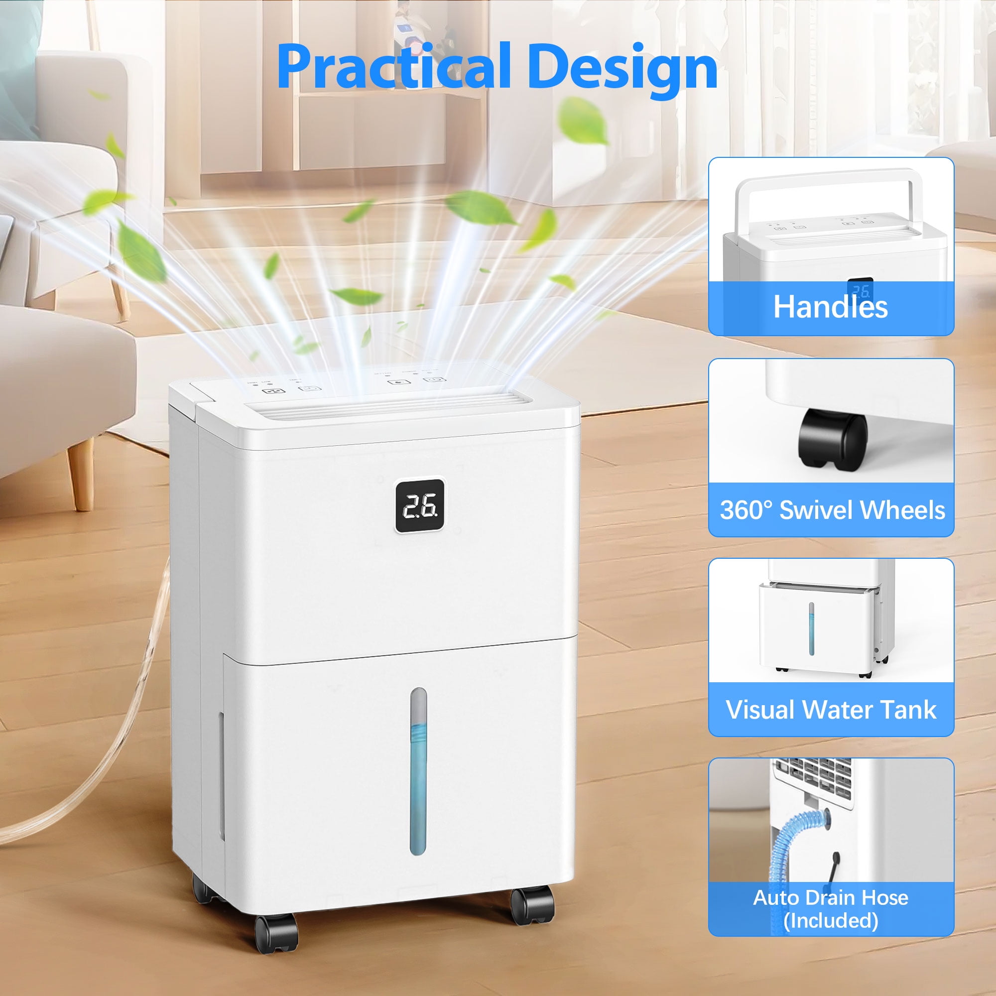 Aootek Dehumidifier for Basement,DOE 10pints/day Dehumidifier with 0.6Gal Tank,Humidity Control,Timer,Drain Hose ,24HR Timer,MAX 30 Pints Dehumidifier Spaces up to 3000 Sq. Ft
