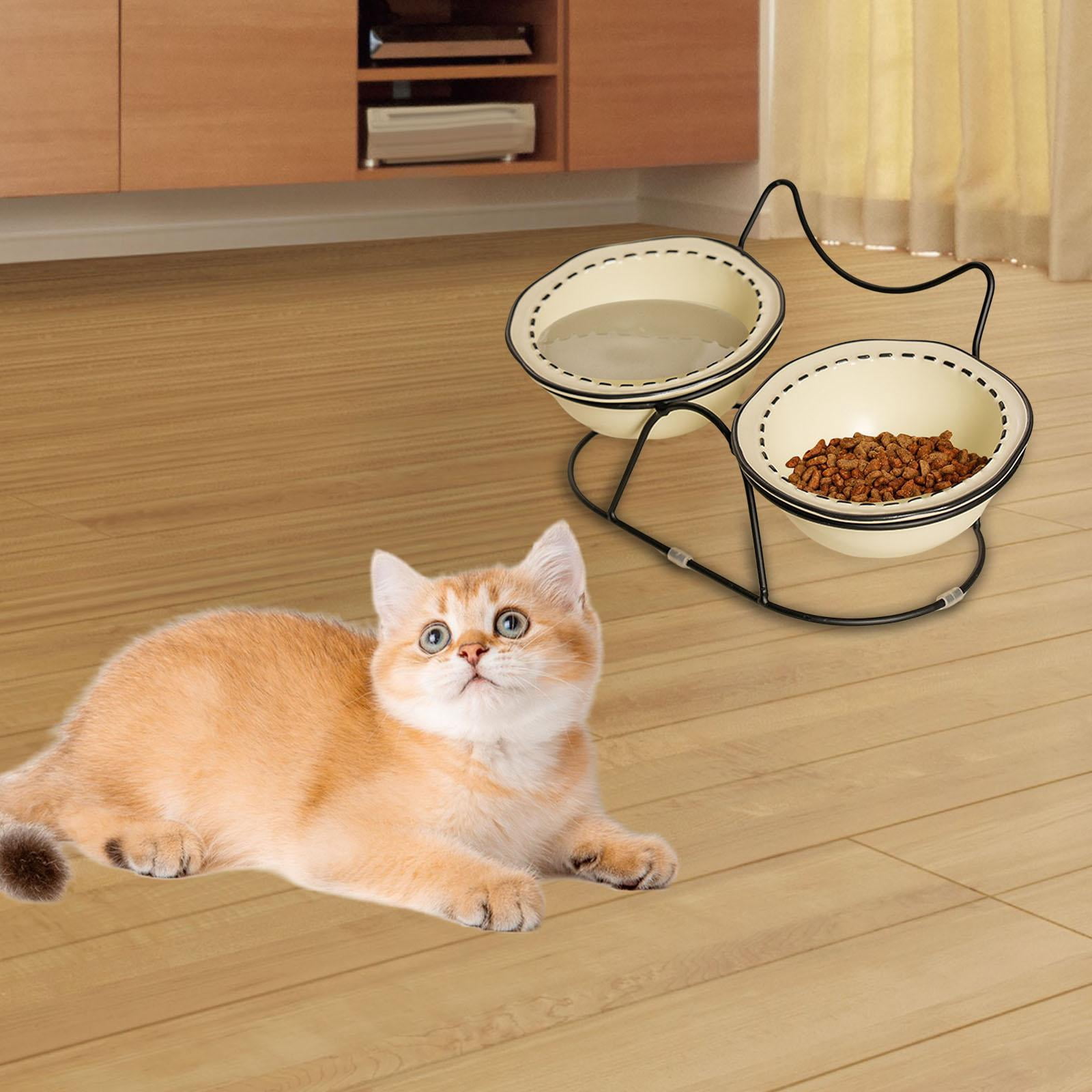 Bothyi Ceramic Pet Bowl Cat Dish Feeder AntiSlip Protect Pets Neck Raised Cat Bowl Cat Food and Water Bowl Set for Indoor Cats Puppy beige