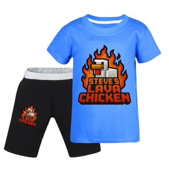Kids Boys Girls STEVE'S LAVA CHICKEN Anime Cartoon Graphics Printed Costume T-Shirts Set Summer Short Sleeve&Short Pants 2 Piece Shirt Suit Party Tops Cotton Tees Outfit Clothes Birthday Gifts 3-13