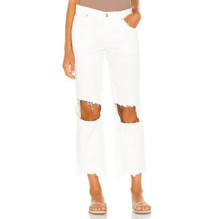 Free People Women's White Maggie Mid Rise Straight 31R