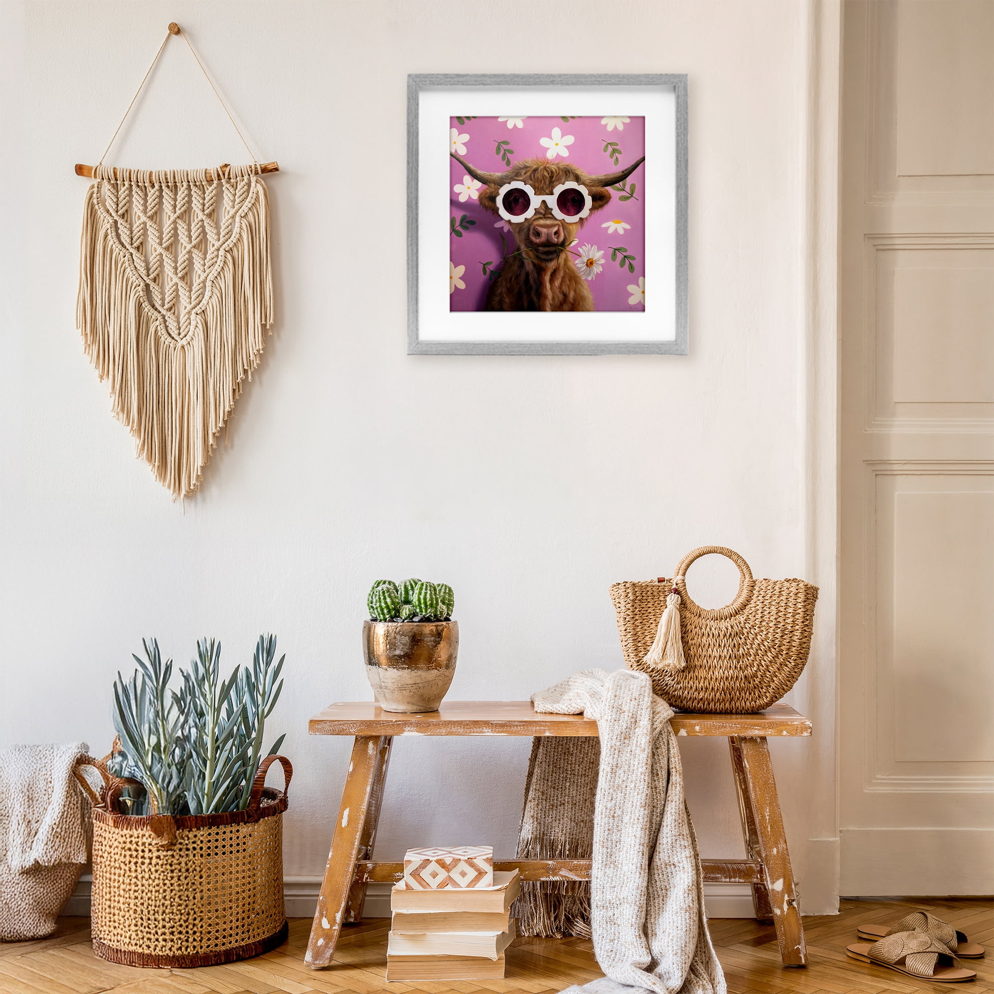 Stupell Industries Fresh As A Daisy Cattle Gray Framed Print Under Glass, design by Lucia Heffernan