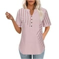 thumbnail image 2 of Quinlirra Summer Ttops for Women 2024 Work Women's Oversized Fashionable Button Asymmetrical Striped Patchwork Short Sleeved V-neck Top/shirt, 2 of 5