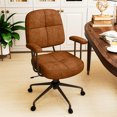 thumbnail image 4 of Costway Home Office Chair Leathaire Upholstered Task Chair with Cushioned Back & Armrests Brown, 4 of 10