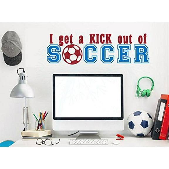 Kick Out of Soccer Wall Decals Stickers Vinyl Lettering Art Sports Boy Bedroom Decor 2color 23x7-Inch, Red/Traffic Blue