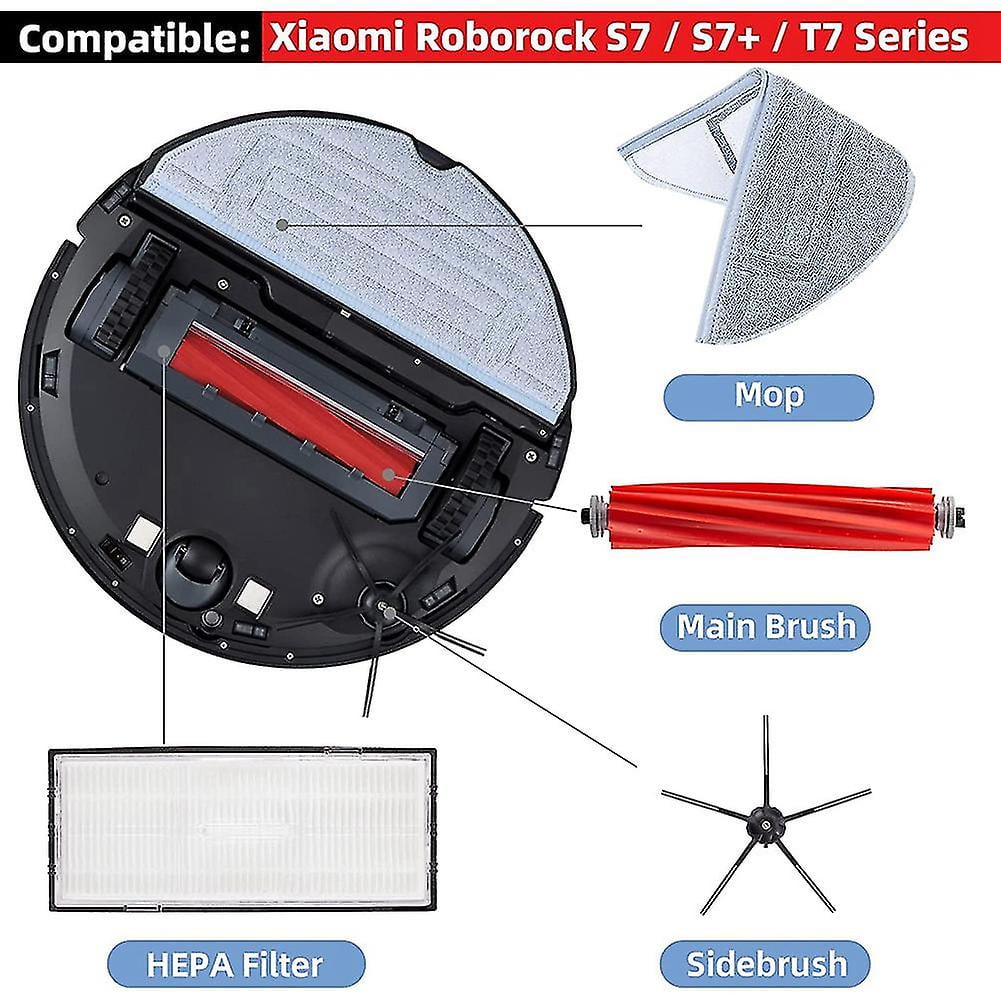 Mop Accessories For Roborock S7 S7 Plus, With Original Mop Microfiber Cloths, Hepa Filters, Side