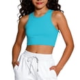 thumbnail image 2 of FASHOFT Girls Shirts Sporty Solid Color Cropped Sleeveless Top Elastic Comfy Summer Outdoor Leisure Daily Casual Youth Wear Girls Summer Tops Sky Blue 8-10 Years, 2 of 5