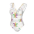 thumbnail image 4 of Yiaed Mardi Gras Carnival1 Print Women's Ruffled One Piece Swimsuit V Neck Swimwear Slimming Monokini for Woman-Medium, 4 of 8