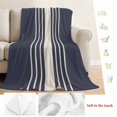 thumbnail image 5 of Beige Striped Blanket Soft Cozy Warm Throw Blanket for Couch, Plush Fuzzy Flannel Fleece Blankets for Sofa, Midnight Blue Geometric Simple Retro Bed Blankets Lightweight Gifts for Women, 32"x48", 5 of 9