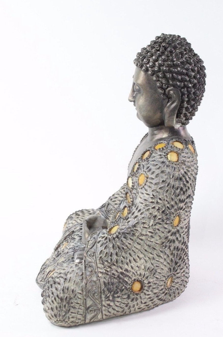 Feng Shui 10" Grey and Bronze Buddha Dhyani Mudra Home Decor Peace Statues