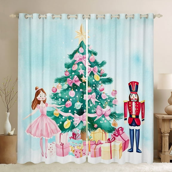Manfei Cartoon Ballet Princess Black Out Curtains for Kid, Nutcracker Royal Guarder Curtains Pack of 2 (42x63 Each), Christmas Tree Bedroom Curtains, Window Curtains Home Decor