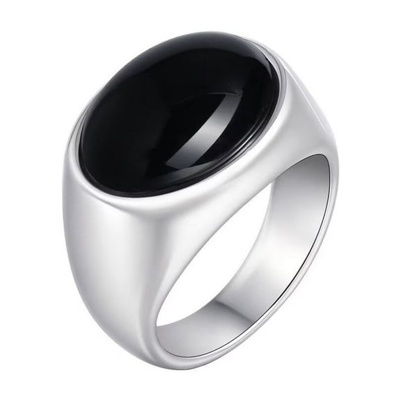 HIJONES Men Women's Inlaid Oval Stone Ring Band Stainless Steel Personalized Classic Gemstone Jewelry Black Size 12