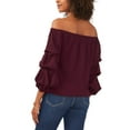 thumbnail image 2 of Women's Off-The-Shoulder Tiered-Sleeve Blouse Crisp Merlot S, 2 of 5