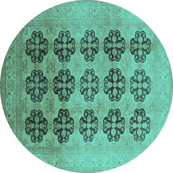 Ahgly Company Indoor Round Oriental Turquoise Blue Traditional Area Rugs, 8' Round