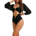thumbnail image 4 of Bikini de una pieza con escote en V, mangas largas, malla y control de abdomen, color negro, talla mediana, 4 of 5