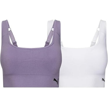 PUMA Womens Comfortable Seamless Sport Bras (White/Plum, Large)