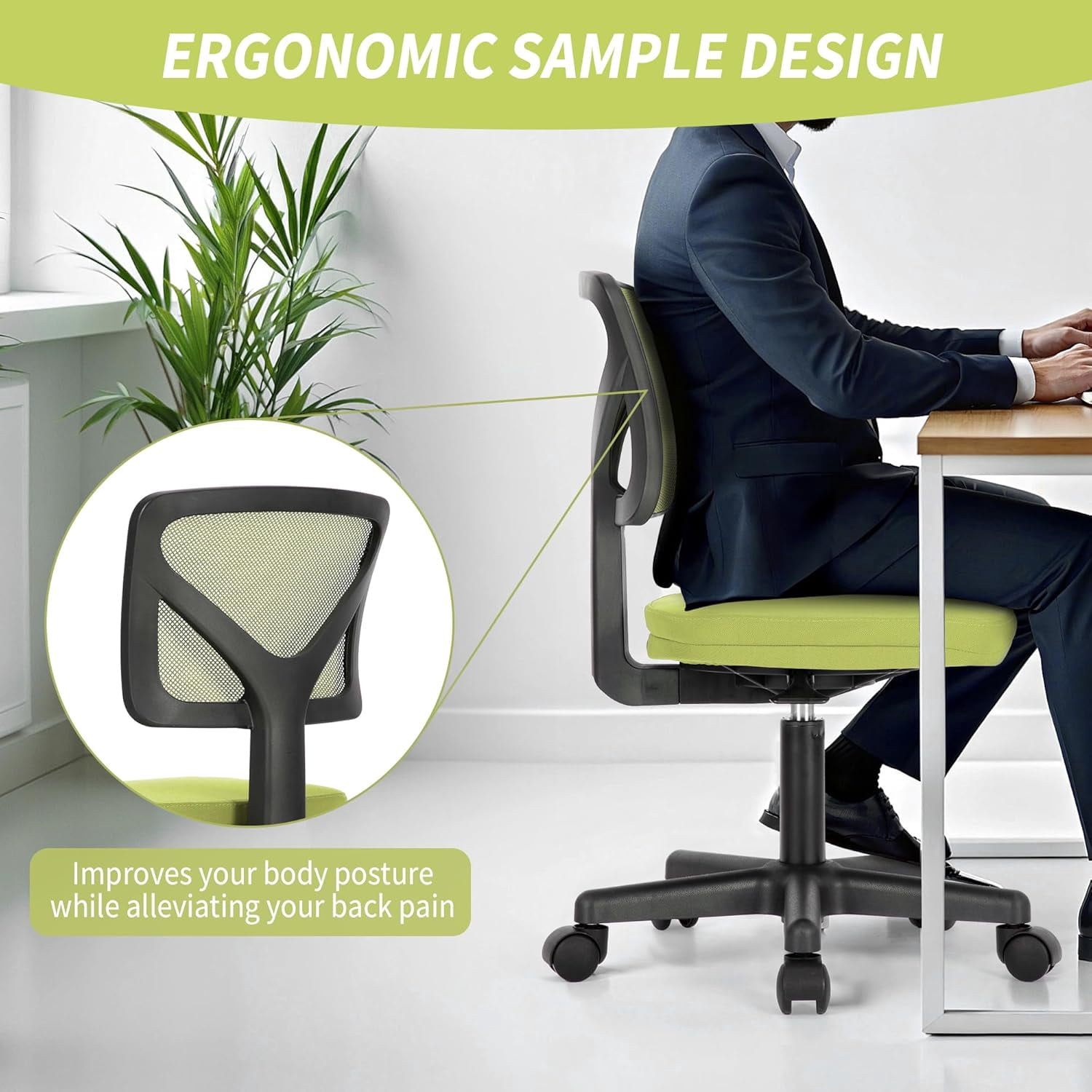 QUIOCOZY Armless Small Home Office Desk Chair, Ergonomic Low Back Computer Chair, Adjustable Rolling Swivel Task Chair with Lumbar Support for Small Space