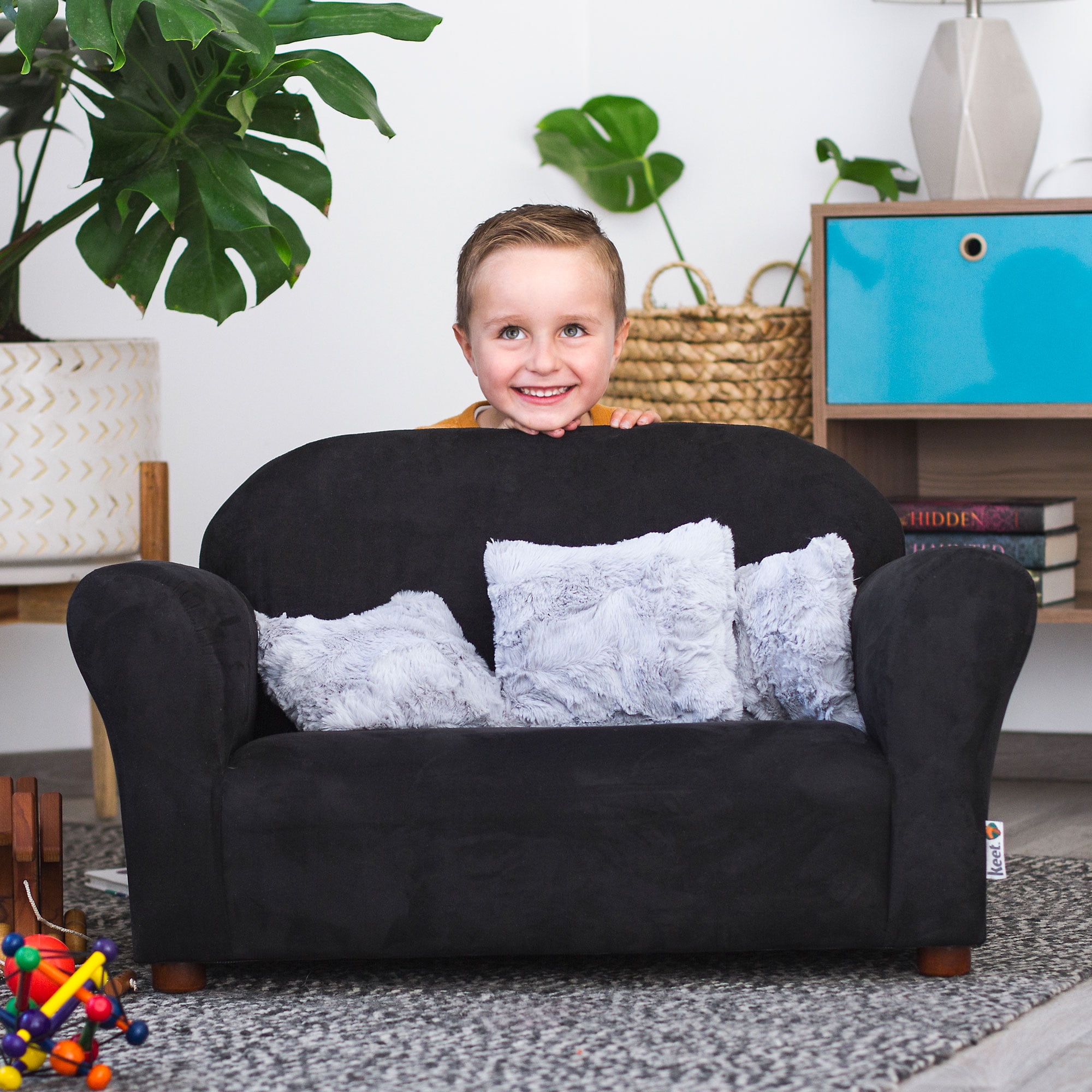 Plush Keet Childrens Sofa Hot Pink with Pink accent pillows Walmart