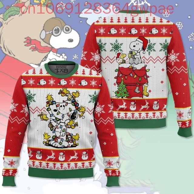 Suéteres feos navideños con dibujos de Snoopy y Charlie Brown, suéteres feos navideños con estampado 3D, suéteres casuales de moda para hombres y mujeres