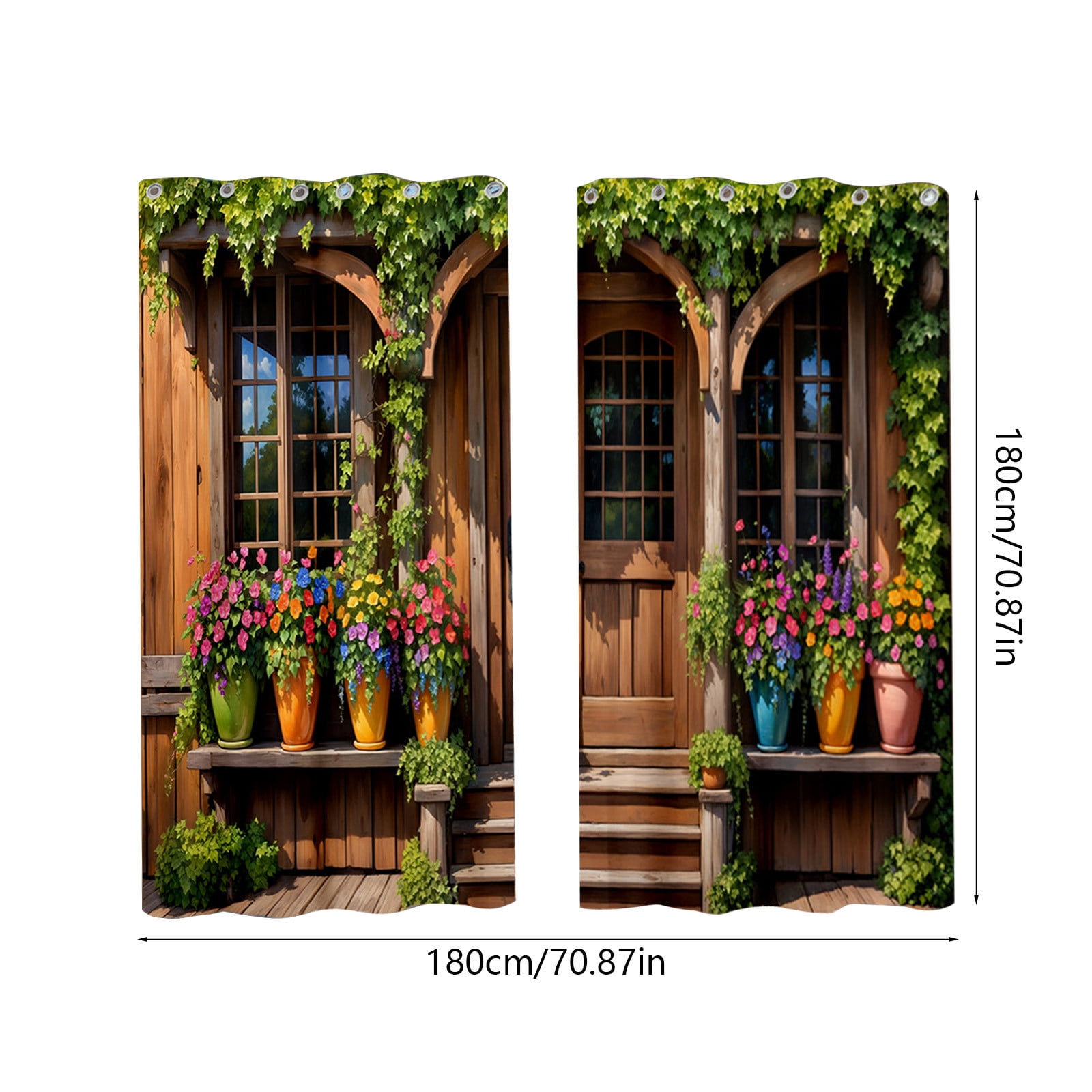 180cm x 180cm Outdoor Waterproof Curtains for Patio Balcony, Vintage Floral Design with Retro Green Plants and Flowers, Durable Polyester Fabric Set of 2 Panels Sun Protection Privacy Shelter