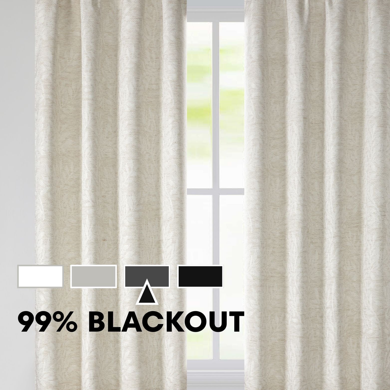 Mainstays Blackout Jacquard Curtain Panel Pair, Set of 2, Beige Botanical, 37 in W x 95 in L