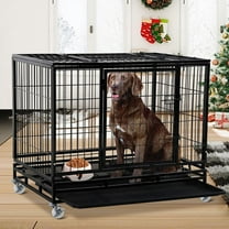 Dkelincs 48 inch Heavy Duty Dog Crate Large XXL Dog Cage and Kennel with Double Doors Easy to Clean Metal Wire Crates Pet Animal Segregation Cage Crate with Plastic Tray & Wheels for Dog Training