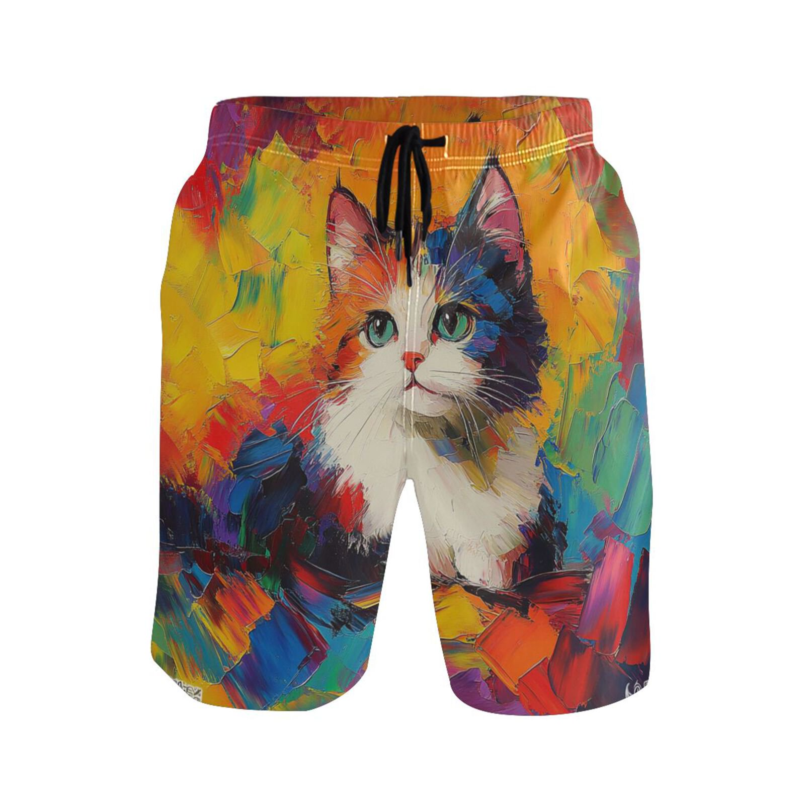 IAUYY Men s Quick-Dry Beach Shorts with All-Over Print - Lightweight Swim Trunks for Summer (S-XXL) Machine Washable A Colorful Cute Cat