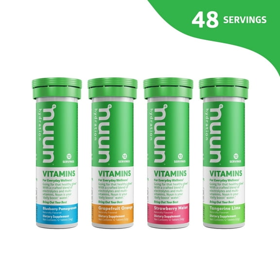 Nuun Hydration Vitamins Electrolyte Tablets   Vitamins, Mixed Flavor, 4 - 12 Count Tubes