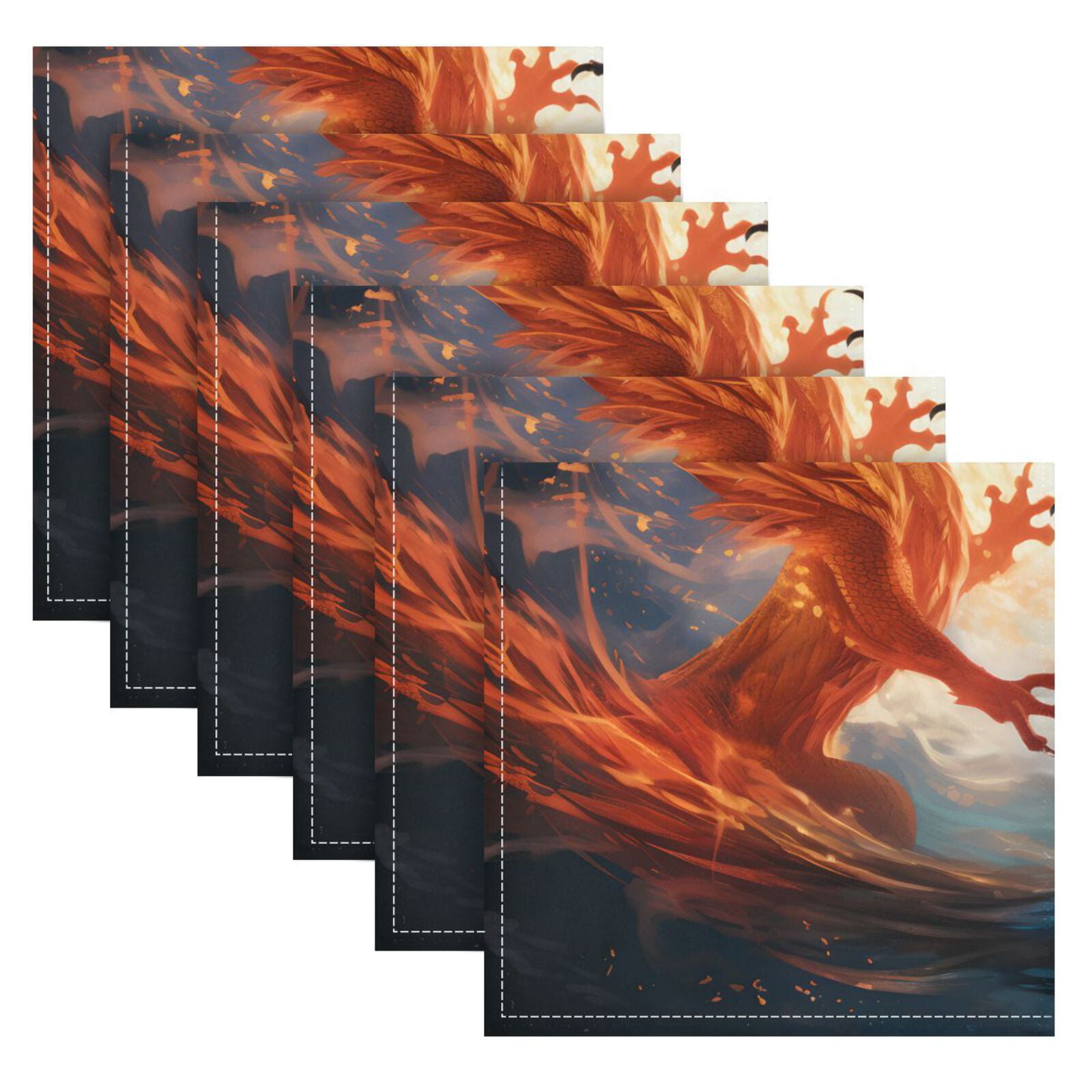 JSTEL Fire Dragon & Ice Dragon Cloth Napkins Set of 6, 20x20 Inch Washable and Reusable Napkin for Decoupage Dinner Party Everyday Use