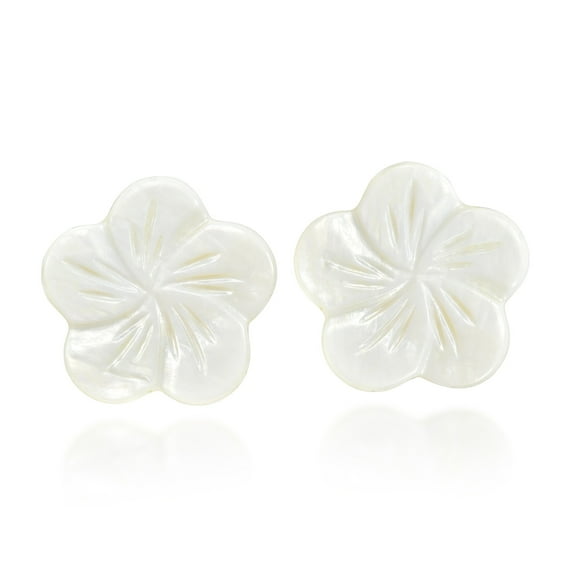 AeraVida Tropical Chic Plumeria Blossom Ocean Inspired Handcarved White Mother of Pearl Shell Stud Earrings Floral Garden Island Style Jewelry Gifts for Women